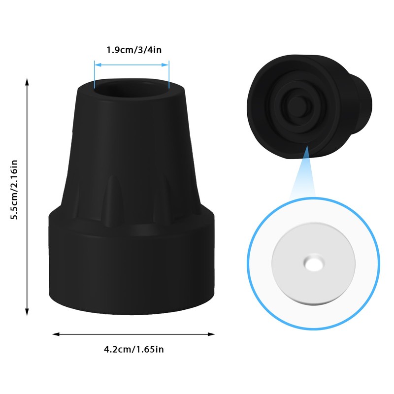 4 Pack Replacement Rubber Cane Tips 3/4 Inch Heavy Duty