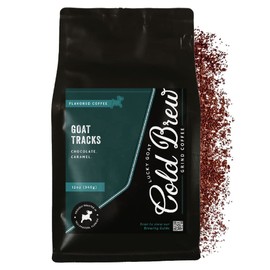 Lucky Goat Cold Brew Coffee | Goat Tracks | Chocolate & Caramel Flavored | Medium Body Roast | Sweet | Specialty Grade 100% Arabica | Course Ground Coffee Grinds | Sugar Free, Gluten Free, Keto 12oz