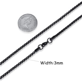 FOSIR Mens Womens 3mm Stainless Steel Black Rolo Cable Chain Necklace (24 Inch)