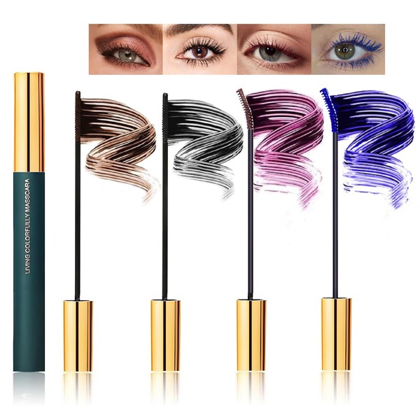 4PCS Waterproof Mascara Set – Black, Brown, Burgundy & Blue