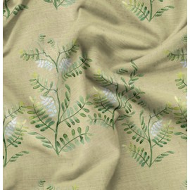 Soimoi Beige Cotton Voile Fabric Mimosa Pudica Leaves Printed Craft Fabric by The metre 42 Inch Wide