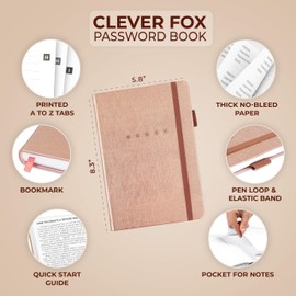 Clever Fox Password Book – Alphabetized Internet Address & Password Organizer – Computer & Website Password Keeper Notebook – Log-In Password Journal - Medium, A5, 8.3x5.8″, Hardcover (Rose Gold)
