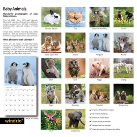 2025 Wall Calendar,Calendar 2025, November 2024 - December 2025, Wall Calendar Baby Animals, 12" x 24" Opened,Full Page Months Thick & Sturdy Paper for Calendar Organizing & Planning