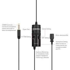 BOYA BY-M1 Pro Omni-Directional Lavalier Microphone Single Head Clip-on Condenser Mic for Smartphone DSLR Camcorder Audio Recorder PC Recording Device