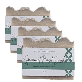 Old Soul Soap Company - Spearmint Basil Scrub Soap Collection Soap Bar – Acne-Fighting, Vegan-Friendly with Lavender & Tea Tree Oil – Deep Cleansing & Nourishing for Glowing Skin – 5.8 oz Pack 4