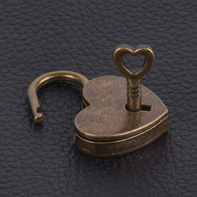 Antique Brass Heart Shape Padlock, Key Lock, Bronze, Padlock, Travel,