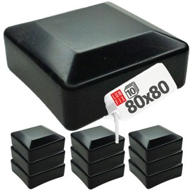 LUN FIX Post Cap, Fence Cap, Pipe Cap, Black, 80 x 80 mm, Square, Pack of 10, Plastic Cover Caps for Fence Posts, Square Tube, Post Cover, Weather-Resistant
