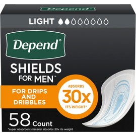 Depend Shields Incontinence Pads for Men, Light Absorbency, 58 Count (Packaging May Vary)