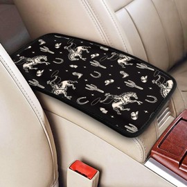 DORKEIXIA Western Cowboy Cactus Boho Black Horse Bebop Auto Center Console Armrest Pad Universal Car Center Console Cover Seat Box Cover for Sedan, Van, SUV, Truck Car Accessorie