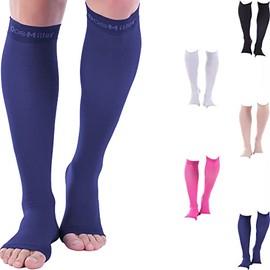 Doc Miller Open Toe Compression Socks for Women 8-15 mmHg Compression Socks for Men and Women Support Circulation, Shin Splints & Varicose Veins Recovery, 1 Pair Dark Blue Color Medium Size