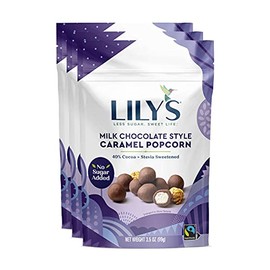 Lily's Milk Chocolate Style Caramel Popcorn By Sweets, Stevia Sweetened, No Added Sugar, Low-Carb, Keto Friendly, Fair Trade, Gluten-Free & Non-Gmo, .5 oz, Pack, Milk Chocolate Popcorn, 3 Count (Pack of 3)