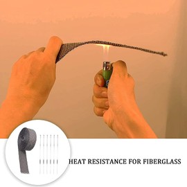 Foneso 2in x 16.5ft Black Roll Exhaust Heat Wrap Roll, Fiberglass Heat Shield Tape with Stainless Steel Ties for Car Motorcycle Auto(1 Roll + 10 Metal Zip Ties)