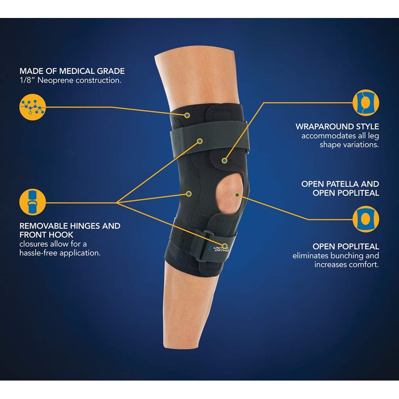 United Ortho Wraparound Hinged Knee Brace, Medium, Black
