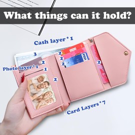 AfitLulu Women’s Wallet, PU Leather Tri-fold Wallet for Women with Heart Pendant & Tassel, 6 Slots, 1 ID Window, 1 Cash Compartment, Slim Card Wallet for Girls Women (Pink)