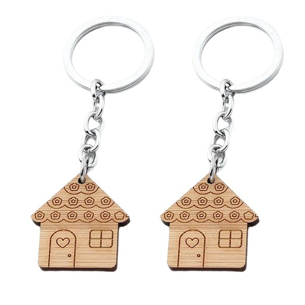 JSKWIKE 2 Pcs Mini Wooden House Shaped Keyrings Small House Shape Key Ring for Keyring, yellow