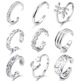Milacolato Open Toe Rings Set for Women Girls Silver Simple Adjustable Knuckle Ring Foot Jewelry