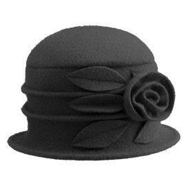 Gajaous Women French Beret Cloche Hats Bucket Hat Vintage Floral Wool Dress Classic Hat 1920s