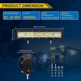 AUXTINGS 15 inch 38cm 300W Led Light Bar 12V 24V LED Pod Triple Row Spot Flood Off Road Waterproof LED Cubes Rocks Lights for ATV UTV SUV Offroad Vehicles 4x4 Truck Tractor