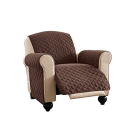 Collections Etc Reversible Spill Resistant Quilted Furniture Protector Cover with Ties - Covers Seat Bottom, Seat Back and 2 Seat Arms, Chocolate/Tan, Recliner
