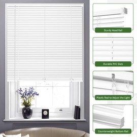 Kokorona Cordless Mini Blinds Horizontal Venetian Blinds Vinyl Window Shades Light Filtering Privacy Room Darkening Blinds for Bedroom, Kitchen, Office, 20" W X 64" H, White