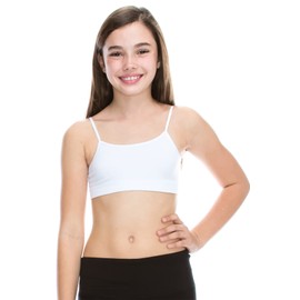 Kurve Girl’s Training Sports Bra – Seamless Bralette Kids Crop Cami Tank Top UV Protective Fabric UPF 50+ Made in USA, White, Age 4-8