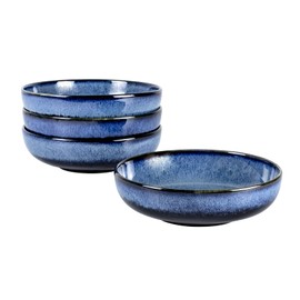 UNICASA Ceramic Pasta Bowls, Porcelain Salad Set of 4, 26 oz for Kitchen, Large Serving, Reactive Glaze Dish, Microwave and Dishwasher Safe, Blue