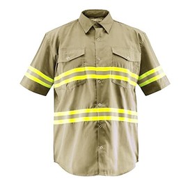 Premium High Visibility Hi Vis Reflective Safety Work Shirts - Short Sleeve (X-Large, Khaki)