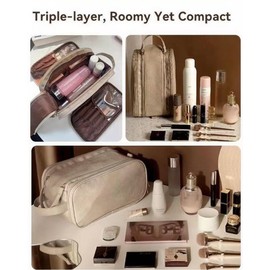 Hemompito Cosmetic Bag for Women, Large Makeup Bag with Multiple Compartments, Waterproof Makeup Pouch, Smooth Zippers, Easy to Clean, Built to Last for Home, Travel, Weekend Getaways