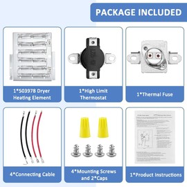 HomTop 503978 Dryer Heating Element Kit Replacement for Whirlpool Maytag Speed Queen Admiral Crosley and Magic Chef Replaces Part Number: 503404 510329 510325P 61927 61928 61929 14218929 Y503978