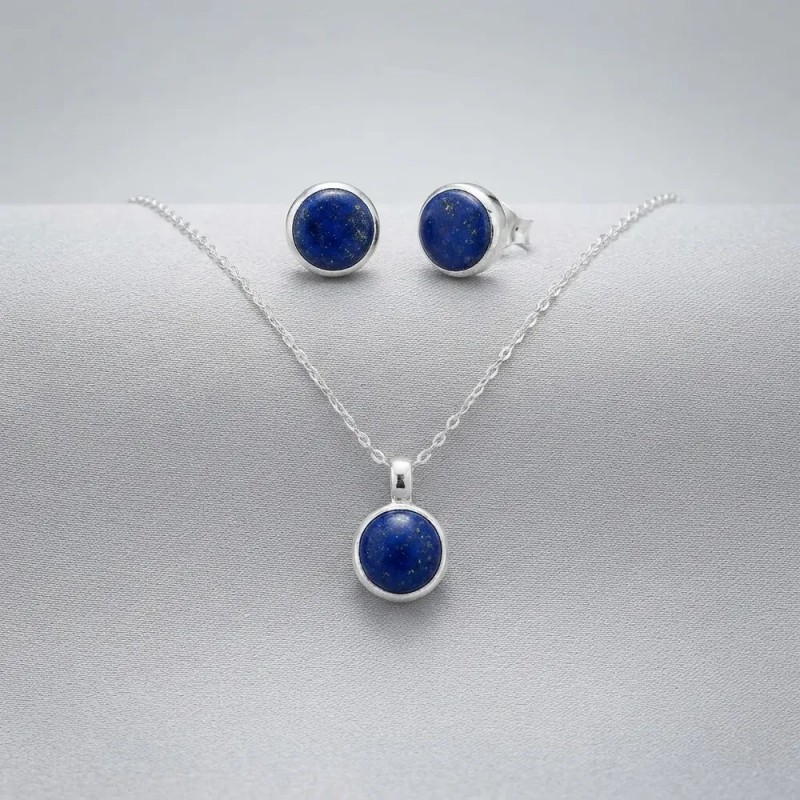 ABARCA - Dije Y Cadena Con Aretes Circulo Azul Plata