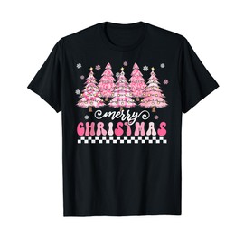 Cute Merry Pink Christmas Tree Xmas Trees Lights Women Girls T-Shirt