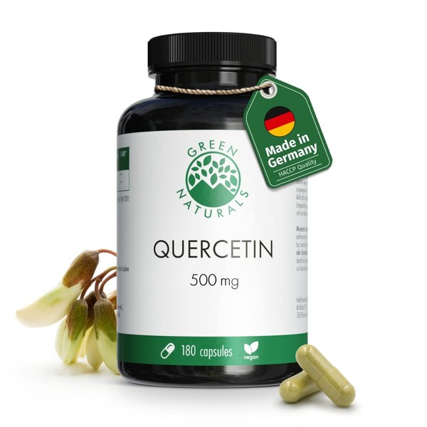 Quercetin - 180 high-dose Capsules á 500mg from German Production - 100% Vegan & Without additives - 6 Months Stock