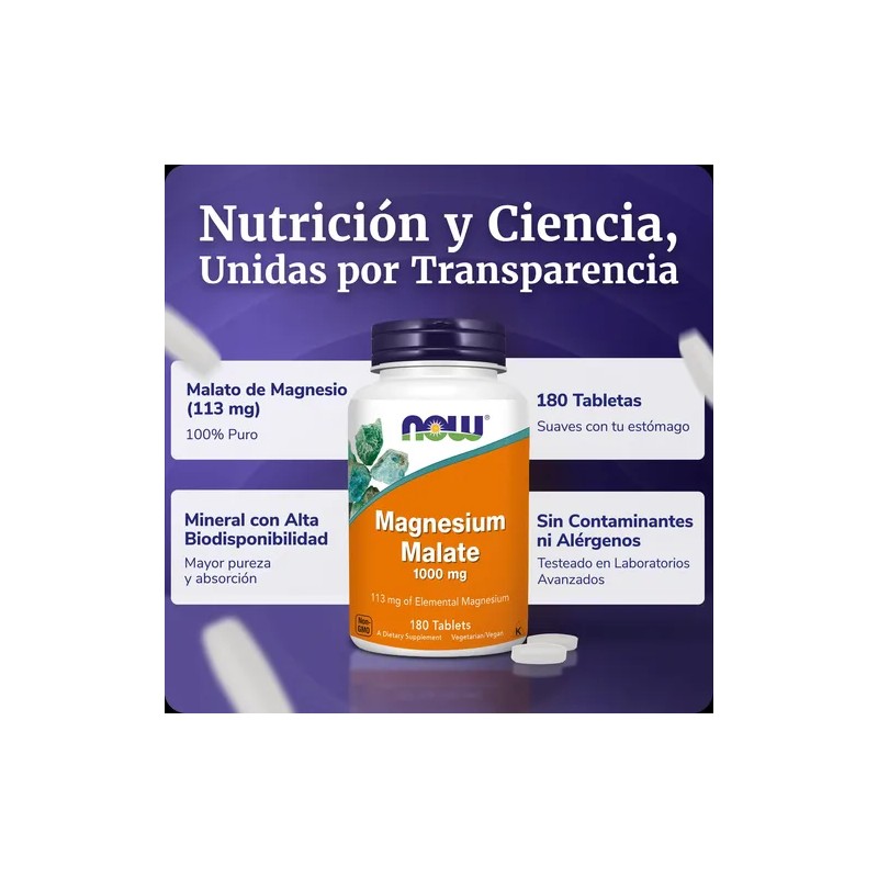 Malato Magnesio 1000mg Fórmula Potente 180 Tabletas