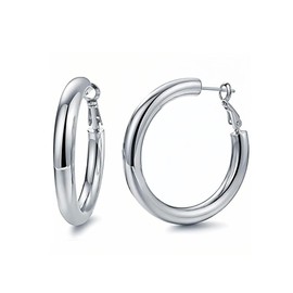 PYNZY Chunky Gold Hoop Earrings for Women, Thick Hoop Earrings 14K Gold Plated Tube Earring for Jewelry Gifts, Copper, No Gemstone