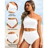 Holipick White Women One Shoulder High Waisted Bikini Sets Two