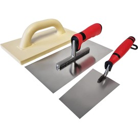 Maurerfreund, 3-Piece Set with Cleaning Tool, Stainless Steel Smoothing Trowel with Soft Handle, Bernese Cleaning Trowel Rustproof, Plastic Grating Board, Made in Germany