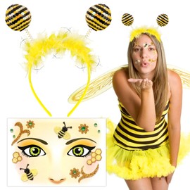 BOOMTOP Bee Costume Headband Bee with Wiggle Bobbles Carnival Costume Tattoo Bee Temporary Tattoos Fancy Dress Costume Hair Accessories Theme Party Cosplay