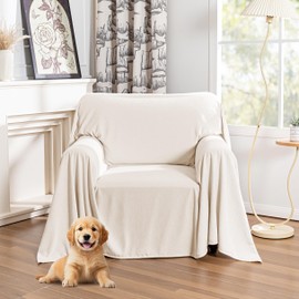 MYSKY HOME White Armchair Couch Cover for Sofa, Couch Covers for Dogs Washable, Couch Cover Blanket Modern Sofa Slipcovers, Super Soft Sofa Furniture Cover for Reclining Couch, 71" x 91"