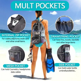 Waterproof Mesh Drawstring Backpack, Large Capacity Beach and Swim Bag for Pool, Gym, Travel, and Toy Storage
