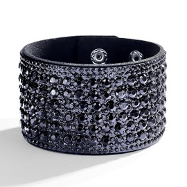 Leather Wrap Bracelet for Women Rhinestone Prom Bracelet Bohemian Wide Edge Bangle Cuff Bracelet Prom Jewelry Gift for Teen Girls (Black)