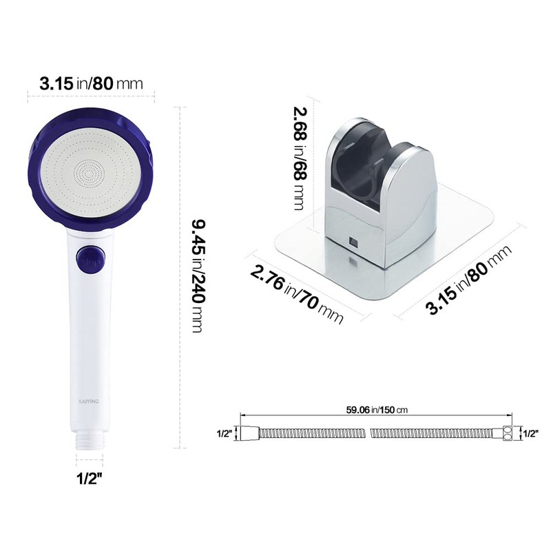 KAIYING Drill-Free High Pressure Handheld Shower Head with ON/OFF Pause