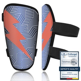 Children's Football Shin Pads - Test Angel Certified Shin Pads for Football with Adjustable Velcro Fastening, Shin Pads Football with Skin-Friendly Velvet Cloth (Red Flash, XS)