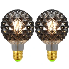 Lxcom Lighting G95/G30 Pineapple Decorative Edison Bulb 4W(40W Equivalent) Globe Light Bulbs Warm White 2700K E26 Medium Base Smoke Grey Glass Filament Bulbs for Table Lamp Wall Sconce, 2 Pack
