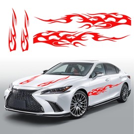 YAMUDA Universal Racing Car Body Side Skirt Vinyl Hood Flame Pattern Decorative Stickers Red YQ22(4PCS)
