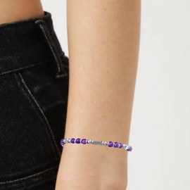 Kessofera 4 mm Pearl Bracelet Silver Women's Bracelet – Adjustable Stainless Steel Lobster Clasp, Women's Bracelets with Cuboid Charm, Girlfriend Sister Mother Jewellery Gifts for Day of Remembrance