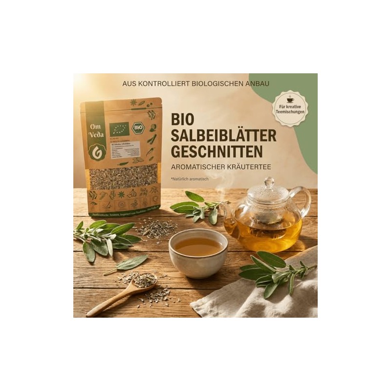 OmVeda Organic Sage Tea - Sage Leaves Cut and Natural