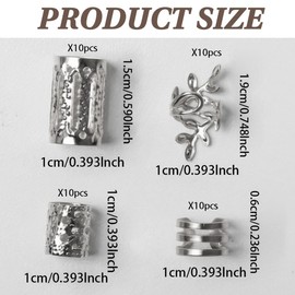 Pack of 40 Silver Dreadlocks Jewellery, Silver Braids Jewellery, Adjustable Silver Hair Accessories for Braids, Loc Jewellery for Hair with Dreadlocks, Hair Spirals Clips, Hair Jewellery for