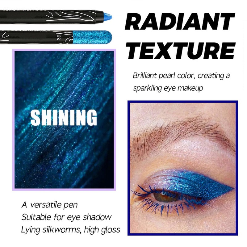 Blue Glitter Eyeshadow Pencil, Shimmering Bright Blue Eye Shadow Stick,