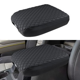 INTGET Center Console Cover for Chevy Silverado & GMC Sierra Accessories 2019 2020 2021 2022 2023 2024 2025 Leather Armrest Lid Arm Rest Box Protector(Black Pad, Bucket Seat 19-24-All-inclusive)
