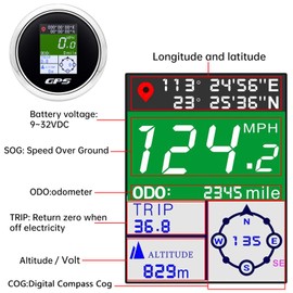 MAIMEIMI GPS Speedometer 85mm 3-3/8" Digital Boat GPS Speedometer Gauge Waterproof MPH Knots Km/h Adjustable for Car Marine Truck Motorcycle 9-32V (Black)